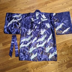 Vintage Purple Crane Kimono Robe - One Size